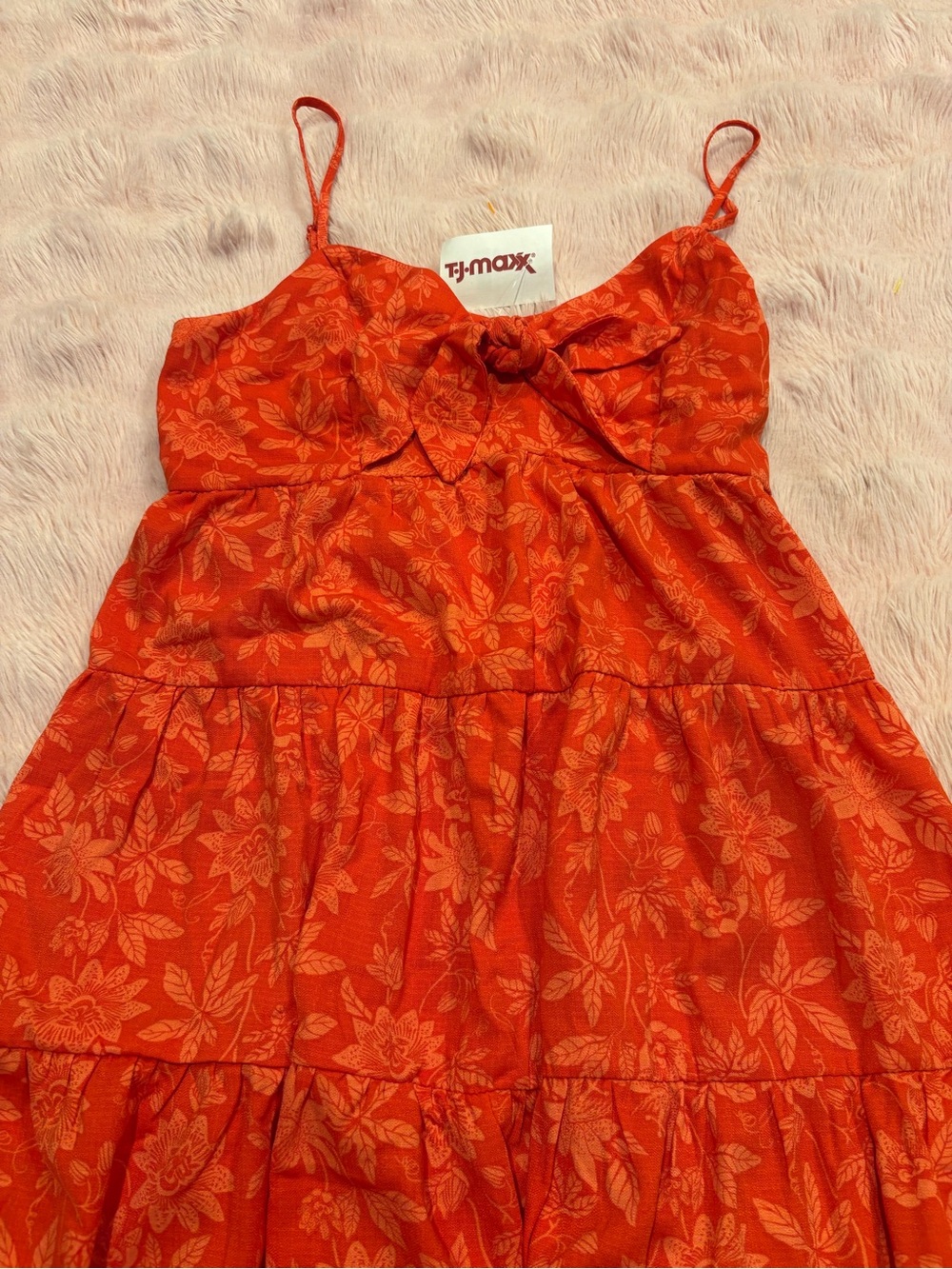 Trixxi Orange Floral Tie-Front Spaghetti Strap Cami
